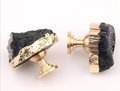 Rough cut black aphrizite crystal and brass cabinet pull/Black linear patterned stone door handle/Black semi precious stone drawer knob