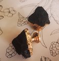 Rough cut black aphrizite crystal and brass cabinet pull/Black linear patterned stone door handle/Black semi precious stone drawer knob