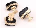 Rough cut black aphrizite crystal and brass cabinet pull/Black linear patterned stone door handle/Black semi precious stone drawer knob