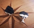 Rough cut black aphrizite crystal and brass cabinet pull/Black linear patterned stone door handle/Black semi precious stone drawer knob