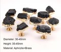Rough cut black aphrizite crystal and brass cabinet pull/Black linear patterned stone door handle/Black semi precious stone drawer knob