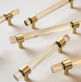 Pale gold lucite acrylic cabinet bar Handle with gold brass ring fixings cylindrical drawer pull/ furniture hardware/cabinet handle/kitchen