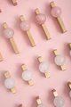 White or rose pink quartz ball and brass bar handle/Semi precious stone drawer pull/unique cabinet handle/IKEA hack/wardrobe door handle