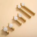 White or rose pink quartz ball and brass bar handle/Semi precious stone drawer pull/unique cabinet handle/IKEA hack/wardrobe door handle