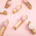 White or rose pink quartz ball and brass bar handle/Semi precious stone drawer pull/unique cabinet handle/IKEA hack/wardrobe door handle