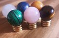 Semi precious stone ball and ridged brass drawer pull/small colourful stone cabinet handle/hardware for small furniture/gemstone door knob
