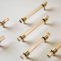 Pale gold lucite acrylic cabinet bar Handle with gold brass ring fixings cylindrical drawer pull/ furniture hardware/cabinet handle/kitchen