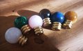 Semi precious stone ball and ridged brass drawer pull/small colourful stone cabinet handle/hardware for small furniture/gemstone door knob