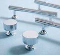 Shiny silver cabinet pull/Silver cabinet door handle with a line pattern/Chrome silver drawer handle/Modern shiny silver furniture hardware