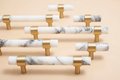White and grey Calcutta marble cabinet pull handle/white marble and brass drawer pull/white marble door handle/marble furniture hardware