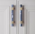Smoke grey marble and brass bar handle/gray marble drawer pull/stone furniture hardware/marble and brass cabinet pull/Marble door handle