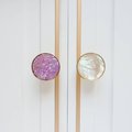 Pink mother of pearl drawer pull/liliac pearl and gold brass cabinet handle/round shell drawer knob/nursery decor/pink furniture hardware