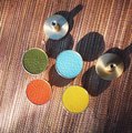 Brass and leather drawer pull/retro colour cabinet handle/blue, yellow, orange and green drawer knob/leather door handle/leather hardware