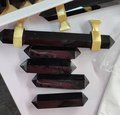 Hexagonal dark coffee quartz cabinet bar handle/gold brass and dark quartz drawer pull/Semi precious stone hardware/crystal door handle