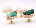 Green or white quartz crystal geode and brass cabinet handle/gemstone drawer handle/crystal door handle/raw semi precious stone door knob