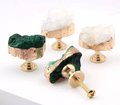Green or white quartz crystal geode and brass cabinet handle/gemstone drawer handle/crystal door handle/raw semi precious stone door knob