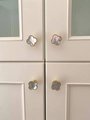 Mother of pearl clover shaped drawer pull/Brass and pearl clover cabinet handle/Iridescent shell door knob/Clover shaped pearl door handle