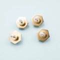 Pink rose quartz crystal hexagonal drawer pull/Pink semi precious stone and brass cabinet handle/Pink gemstone door knob/furniture hardware