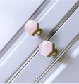 Pink rose quartz crystal hexagonal drawer pull/Pink semi precious stone and brass cabinet handle/Pink gemstone door knob/furniture hardware