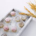 Pink rose quartz crystal hexagonal drawer pull/Pink semi precious stone and brass cabinet handle/Pink gemstone door knob/furniture hardware