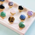 Black shiny Obsidian hexagonal drawer knob/Semi precious stone and brass hexagonal cabinet pull/Black stone cabinet handle/Gemstone handle