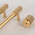 Industrial chic hexagonal shaped drawer pull/Gold nut style solid brass cabinet knob/Gold brass geometric door knob/man cave brass hardware