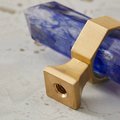 Hexagonal Indigo Blue crystal cabinet bar handle/Blue semi precious stone and brass drawer pull/Luxury furniture hardware/gemstone handle