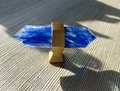 Hexagonal Indigo Blue crystal cabinet bar handle/Blue semi precious stone and brass drawer pull/Luxury furniture hardware/gemstone handle