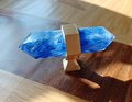 Hexagonal Indigo Blue crystal cabinet bar handle/Blue semi precious stone and brass drawer pull/Luxury furniture hardware/gemstone handle