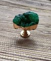Green or white quartz crystal geode and brass cabinet handle/gemstone drawer handle/crystal door handle/raw semi precious stone door knob