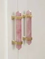 Hexagonal rose quartz crystal cabinet bar handle/Pink semi precious stone and brass drawer pull/Luxury furniture hardware/gemstone handle