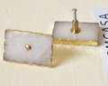 Large white or pink rose quartz rectangle drawer pull with gold edges/Pink gemstone slice cabinet handle/Square crystal slice door handle