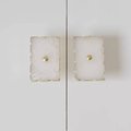 Large white or pink rose quartz rectangle drawer pull with gold edges/Pink gemstone slice cabinet handle/Square crystal slice door handle