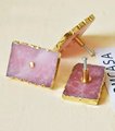 Large white or pink rose quartz rectangle drawer pull with gold edges/Pink gemstone slice cabinet handle/Square crystal slice door handle