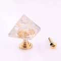 Semi precious stone pyramid shaped cabinet handle/Stone triangle and brass drawer pull/Gemstone pyramid door handle/Geometric cabinet handle