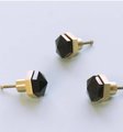 Black shiny Obsidian hexagonal drawer knob/Semi precious stone and brass hexagonal cabinet pull/Black stone cabinet handle/Gemstone handle