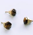 Golden Brown Tiger Eye hexagonal cabinet handle/Semi precious stone and brass pyramid drawer pull/Geometric brown stone door knob