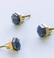 Blue Lapis Lazuli and brass hexagonal drawer pull/Geometric semi precious stone cabinet handle/Gemstone door knob/stone furniture hardware