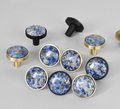Round electric blue and white marble drawer handle/Smooth Blue marble and brass cabinet handle/Marble furniture hardware/Blue door knob