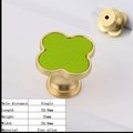 Brightly coloured leather and gold clover shaped cabinet pull/Neon pink or green clover shaped drawer knob/Gold metal leather door handle
