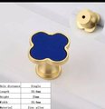 Brightly coloured leather and gold clover shaped cabinet pull/Neon pink or green clover shaped drawer knob/Gold metal leather door handle