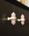 Hexagonal rose quartz crystal cabinet bar handle/Pink semi precious stone and brass drawer pull/Luxury furniture hardware/gemstone handle