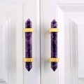 Luxury hexagonal purple amethyst crystal bar handle with gold brass fixings/Purple gemstone drawer pull/stone hardware/Amethyst door handle