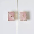 Large white or pink rose quartz rectangle drawer pull with gold edges/Pink gemstone slice cabinet handle/Square crystal slice door handle