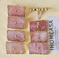 Large white or pink rose quartz rectangle drawer pull with gold edges/Pink gemstone slice cabinet handle/Square crystal slice door handle