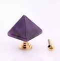 Semi precious stone pyramid shaped cabinet handle/Stone triangle and brass drawer pull/Gemstone pyramid door handle/Geometric cabinet handle