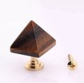 Semi precious stone pyramid shaped cabinet handle/Stone triangle and brass drawer pull/Gemstone pyramid door handle/Geometric cabinet handle