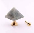 Semi precious stone pyramid shaped cabinet handle/Stone triangle and brass drawer pull/Gemstone pyramid door handle/Geometric cabinet handle