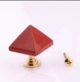 Semi precious stone pyramid shaped cabinet handle/Stone triangle and brass drawer pull/Gemstone pyramid door handle/Geometric cabinet handle