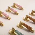 Pastel colour leather and brass drop drawer handle/Light coloured leather and gold drop cabinet pull/Brass drop handle wrapped in leather